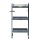 グレー色3段ウッドワゴン（ステンレストレイ1枚付き）正面