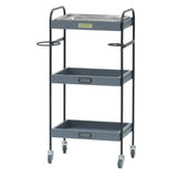 グレー色3段ウッドワゴン（ステンレストレイ1枚付き）斜め