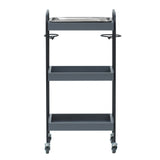 グレー色3段ウッドワゴン（ステンレストレイ1枚付き）裏