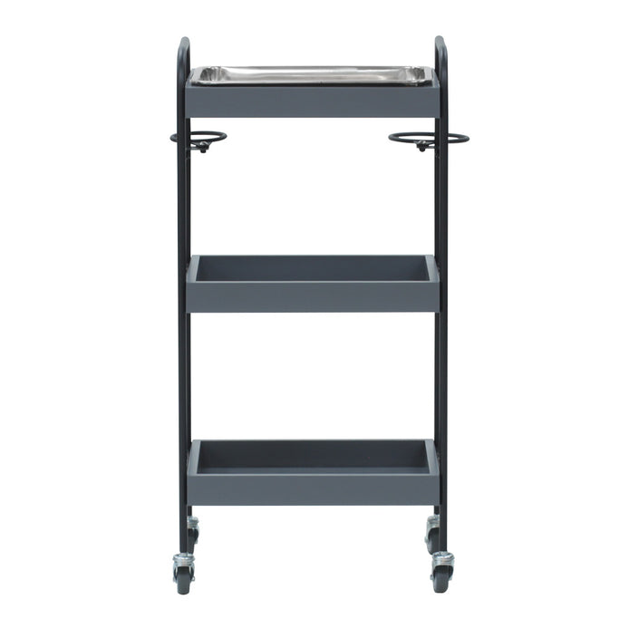 グレー色3段ウッドワゴン（ステンレストレイ1枚付き）裏