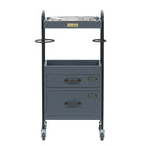 グレー色2段引き出しウッドワゴン 正面