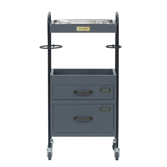 グレー色2段引き出しウッドワゴン 正面