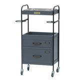 グレー色2段引き出しウッドワゴン　斜め