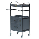 グレー色2段引き出しウッドワゴン　斜め