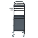 グレー色2段引き出しウッドワゴン　横面