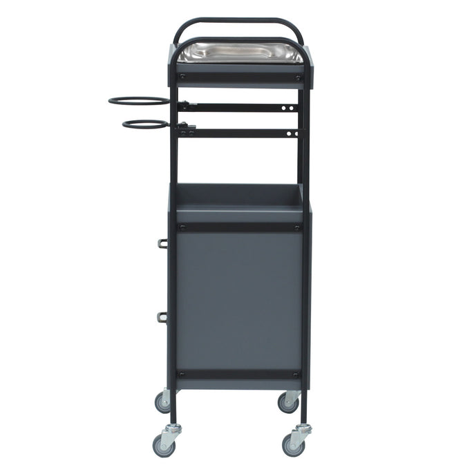 グレー色2段引き出しウッドワゴン　横面