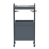 グレー色2段引き出しウッドワゴン　裏面