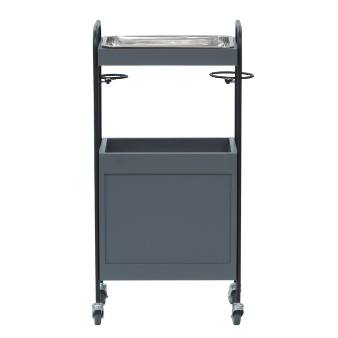 グレー色2段引き出しウッドワゴン　裏面