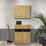 サロンにあるナチュラルウッド色フラットシャンプーキャビネット【SET】