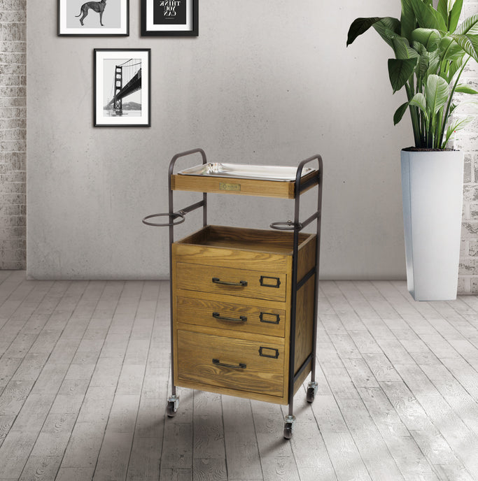 サロンにある3段引き出しウッドワゴン