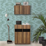 サロンにあるダークブラウンウッド色の450mmフラットシャンプーキャビネット【上下SET】