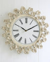 アンティークホワイト色花のウォールクロック