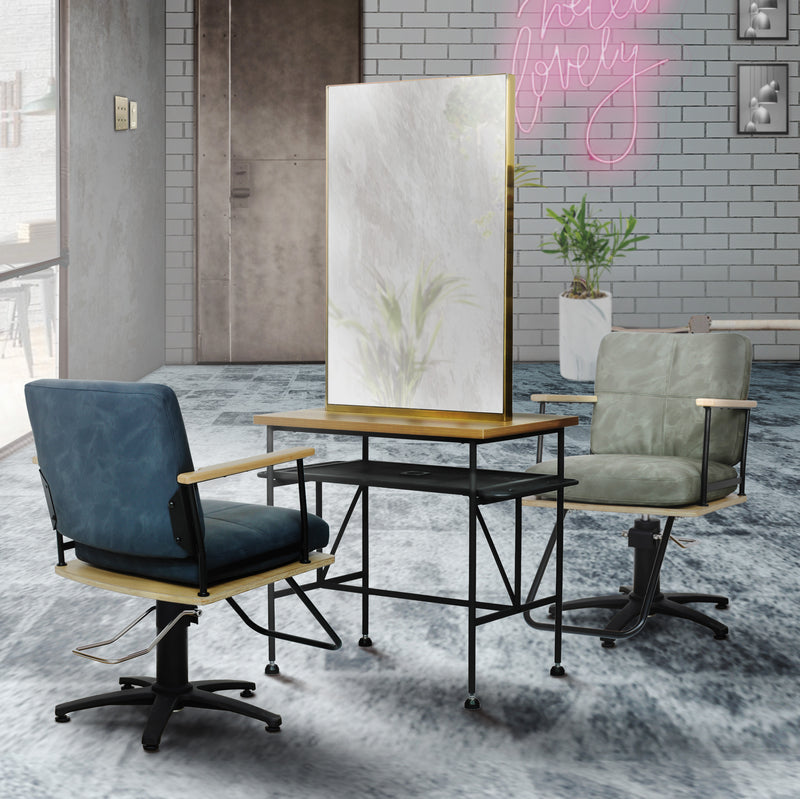 部屋にある両面アイアンドレッサーとスタイリングチェアの2台【ローガン】