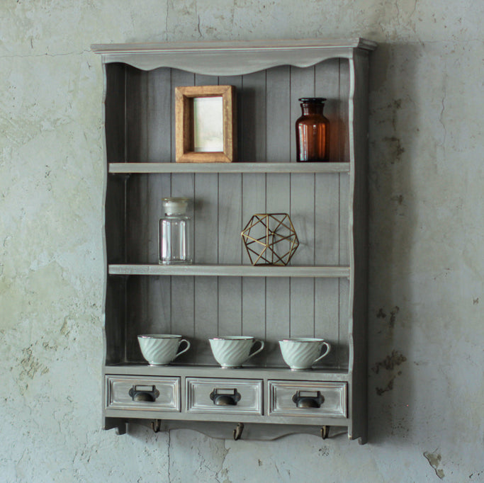 ブルーグレー色壁掛け商品棚【ウォールラック】の使用例2