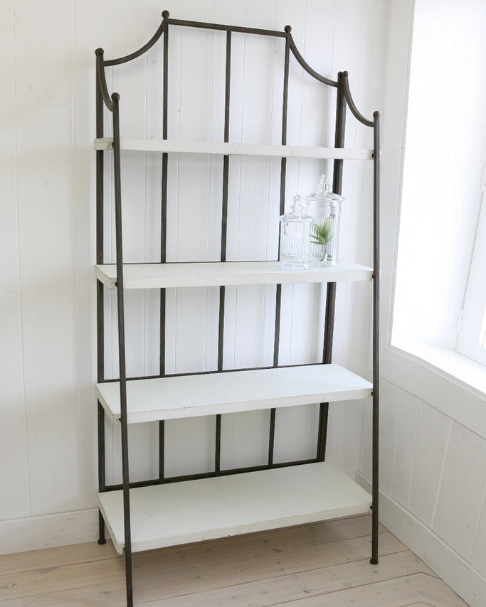 ホワイト色木材棚の4段シェルフ（折りたたみ式）