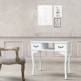 サロンにあるホワイト色ネコ脚ネイルテーブル（ガラス板付き）