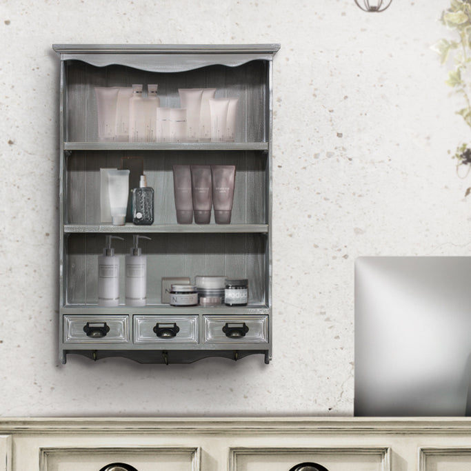 サロンにあるブルーグレート色壁掛け商品棚【ウォールラック】