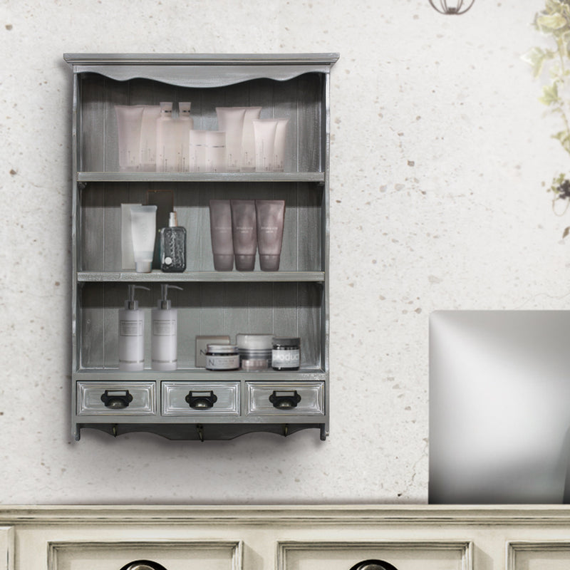 サロンにあるブルーグレート色壁掛け商品棚【ウォールラック】