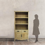 サイズ図面：店販用キャビネットと女性のシルエット