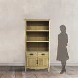 サイズ図面：店販用キャビネットと女性のシルエット