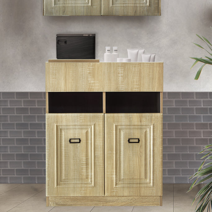 サロンにあるシャビーウッド色モールディングありシャンプーキャビネット【下台】