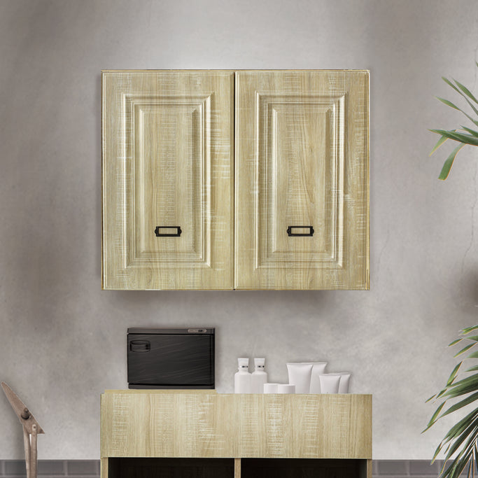 サロンにあるシャビーウッド色モールディングありシャンプーキャビネット【上台】