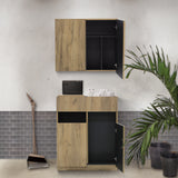 サロンにあるライトブラウンウッド色のフラットシャンプーキャビネット【SET】