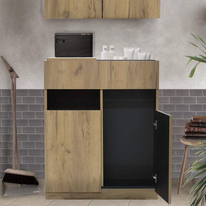 サロンにあるライトブラウンウッド色のフラットシャンプーキャビネット【下台】