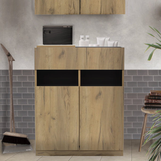 サロンにあるライトブラウンウッド色のフラットシャンプーキャビネット【下台】