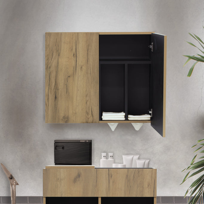 サロンにあるライトブラウンウッド色のフラットシャンプーキャビネット【上台】