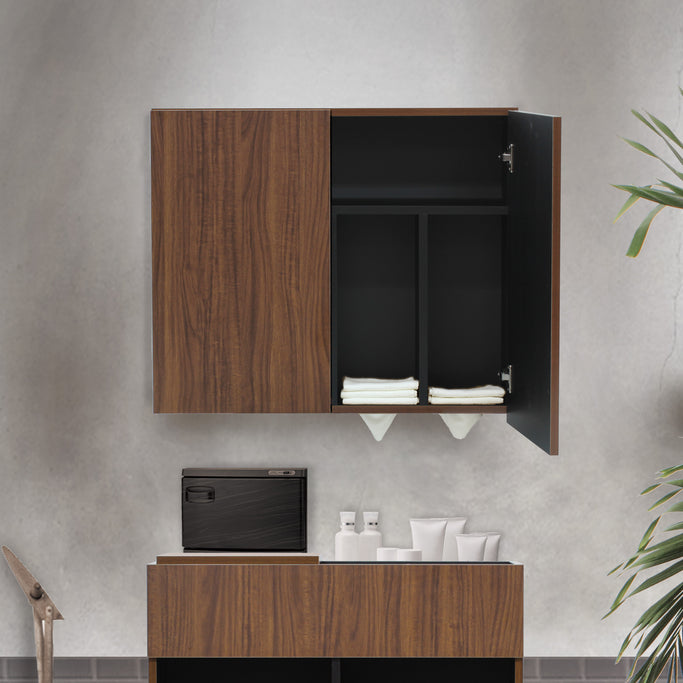 サロンにあるミディアムブラウンウッド色のフラットシャンプーキャビネット【上台】