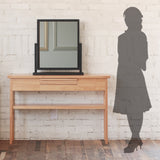 サイズ表：コンソールに立ているテーブルミラーと女性のシルエット