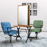 サロンにある両面ミシン脚ウッドドレッサーとスタイリングチェアの2台【リレア】