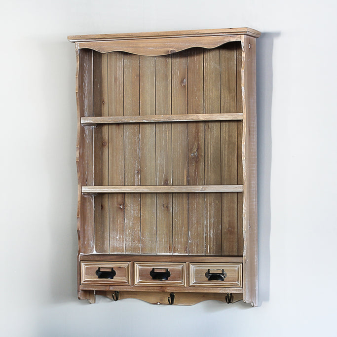シャビーウッド色壁掛け商品棚【ウォールラック】