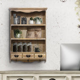 サロンにあるシャビーウッド色壁掛け商品棚【ウォールラック】